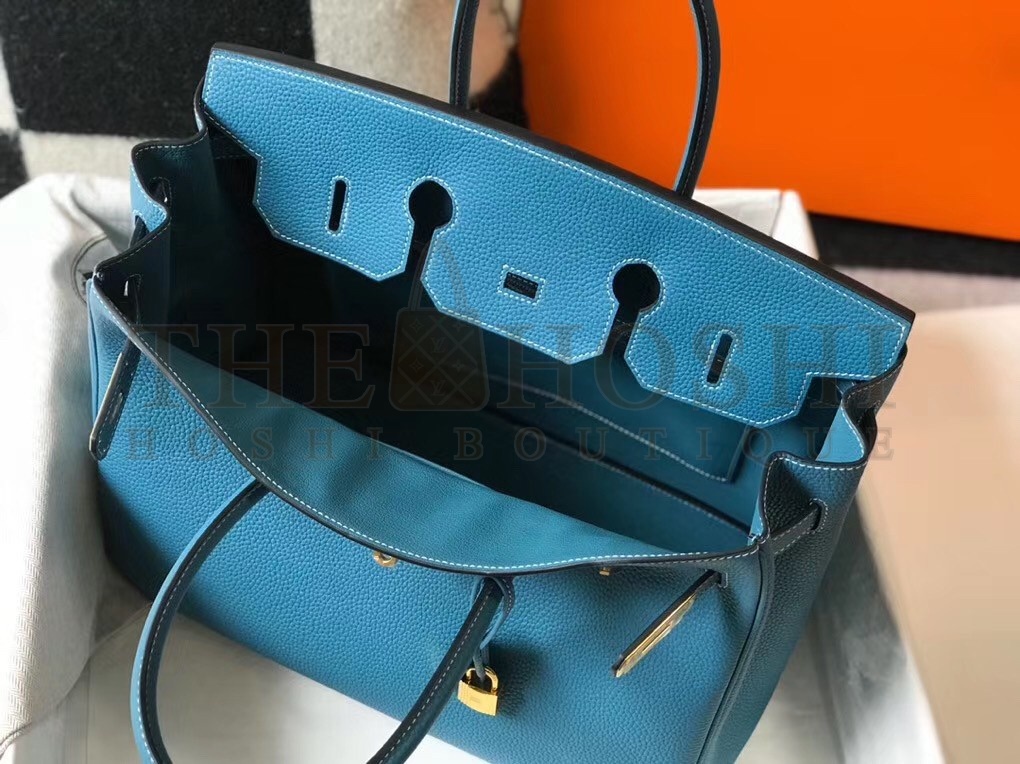 H**me5 Birkin 35 Bag in Blue Jean Clemence Leather with GHW Master Quality