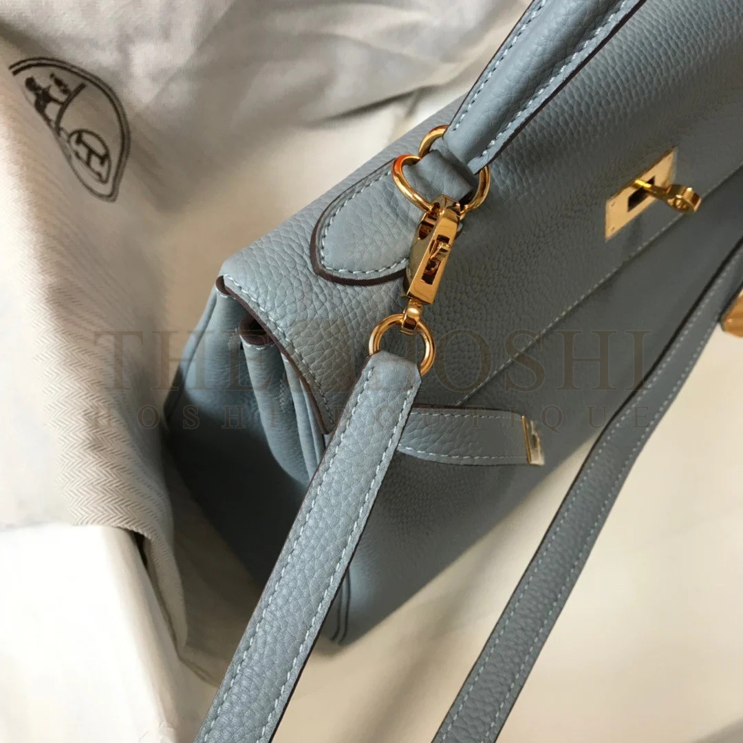 H**me5 Kelly 32cm Retourne Bag in Blue Lin Clemence Leather GHW Master Quality
