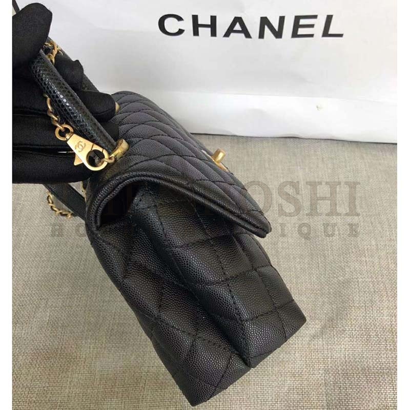 Ch**el Women Small Flap Bag with Top Handle Grained Calfskin-Black Master Quality