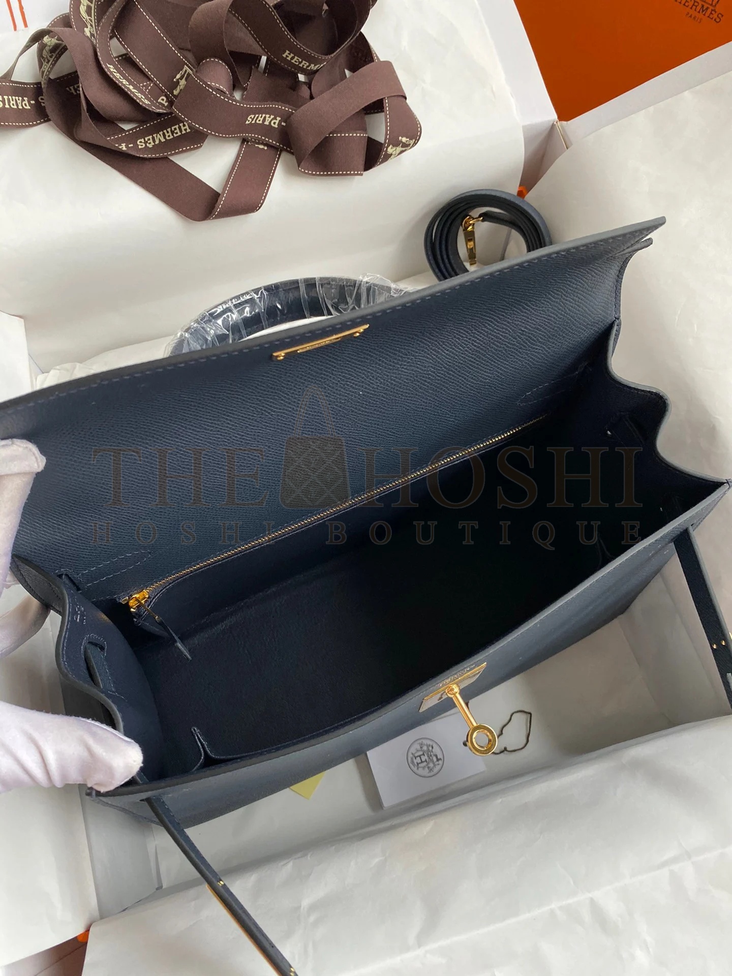 H**me5 Kelly Sellier 32 Handmade Bag In Blue Indigo Epsom Calfskin Master Quality