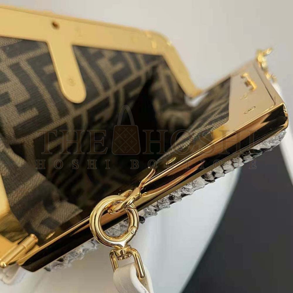 F**di Women First Small White Leather Bag with Exotic Details Master Quality