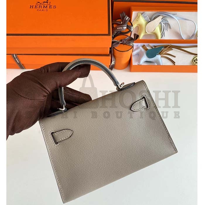 H**me5 Women Mini Kelly 20 Bag Epsom Leather Silver Hardware-Grey Master Quality