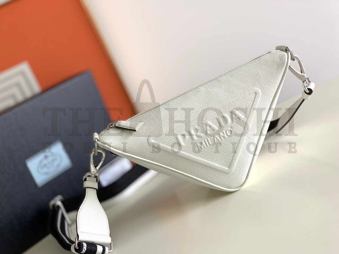 Pra*a Triangle Shoulder Bag In White Saffiano Leather Master Quality
