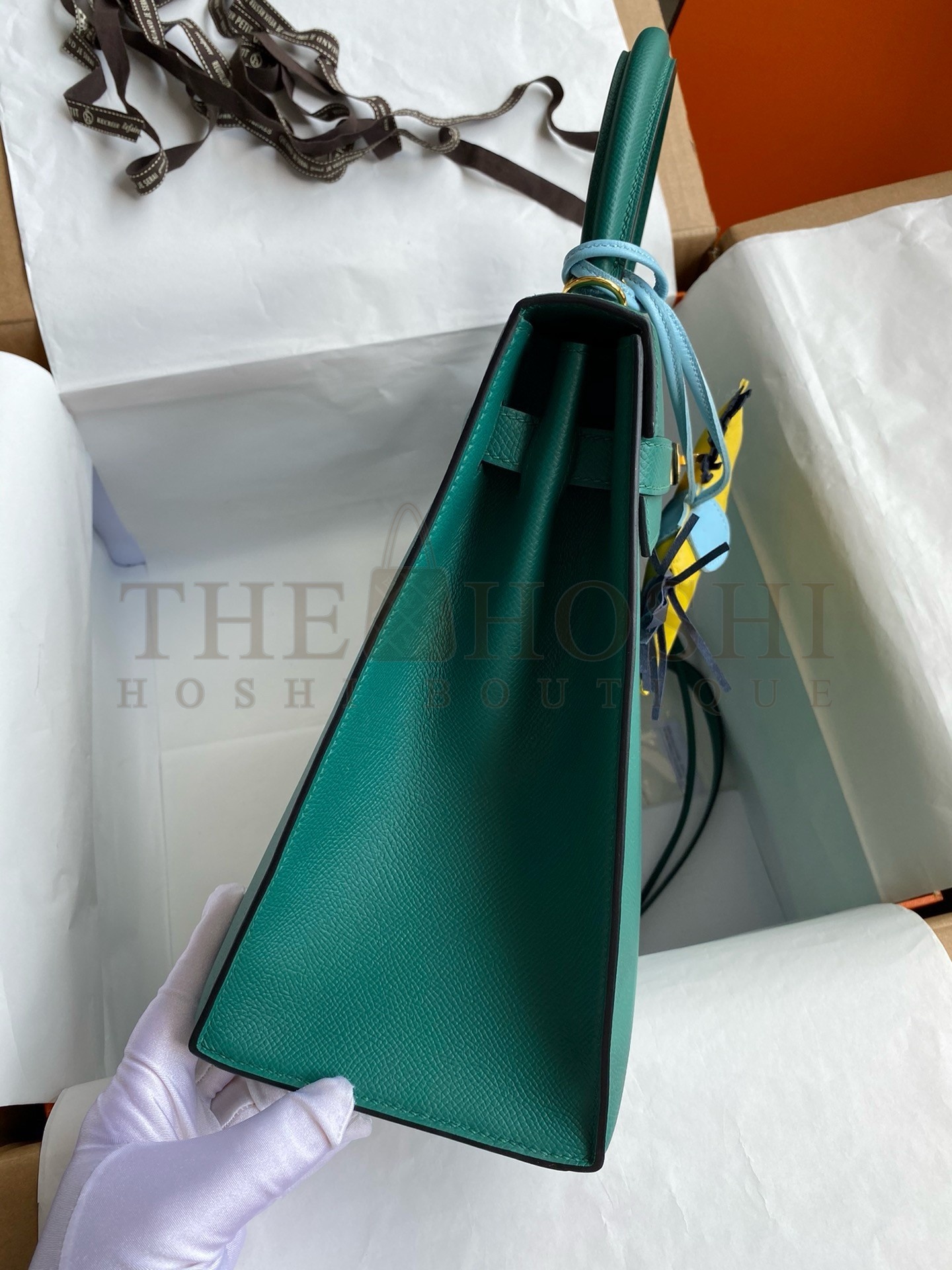 H**me5 Kelly Sellier 35 Handmade Bag In Malachite Epsom Calfskin Master Quality