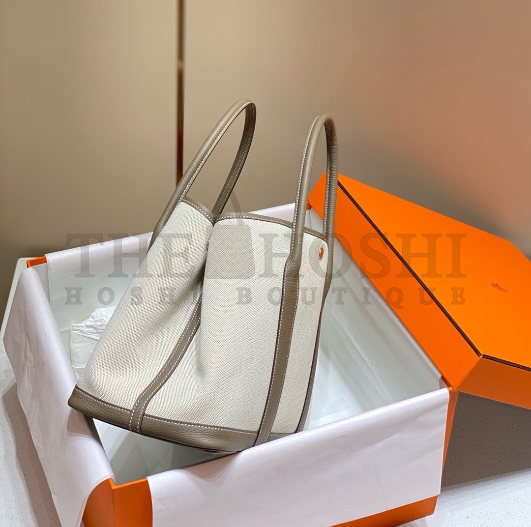 H**me5 Garden Party 36cm Bag in Toile and Taupe Leather Master Quality