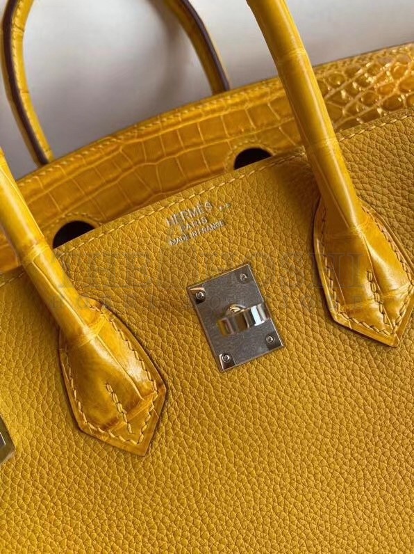 H**me5 Yellow Touch Birkin 30cm Bag Shiny Niloticus Crocodile Skin Master Quality