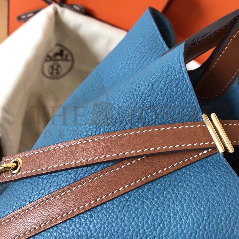 H**me5 Bicolor Picotin Lock MM 22cm Blue Jean Bag Master Quality