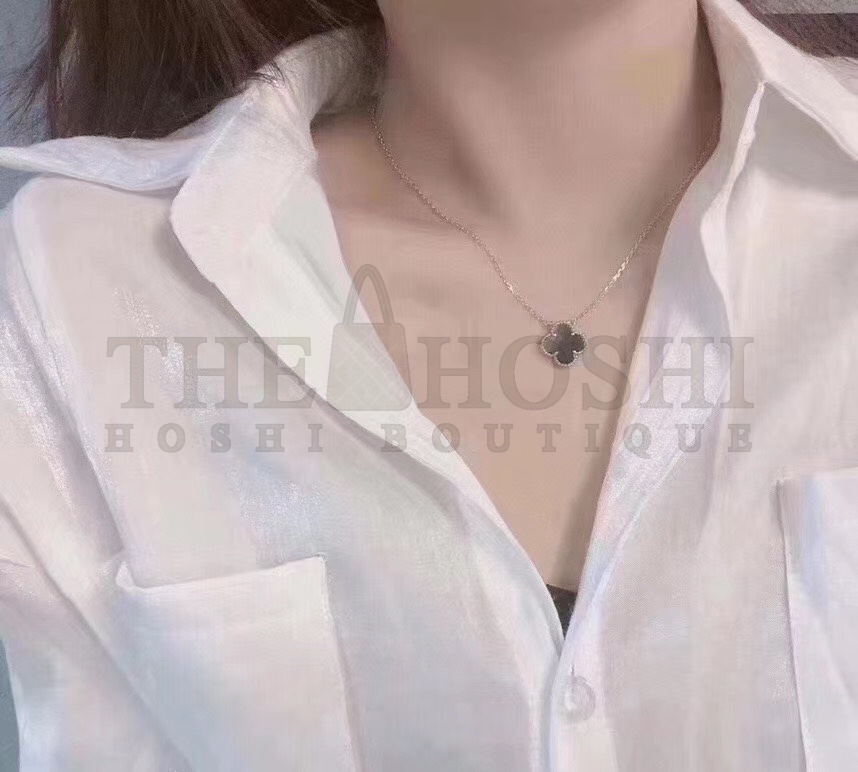 V*n Cl**f Vintage Alhambra Necklace Replica, Gray Clover Master Quality