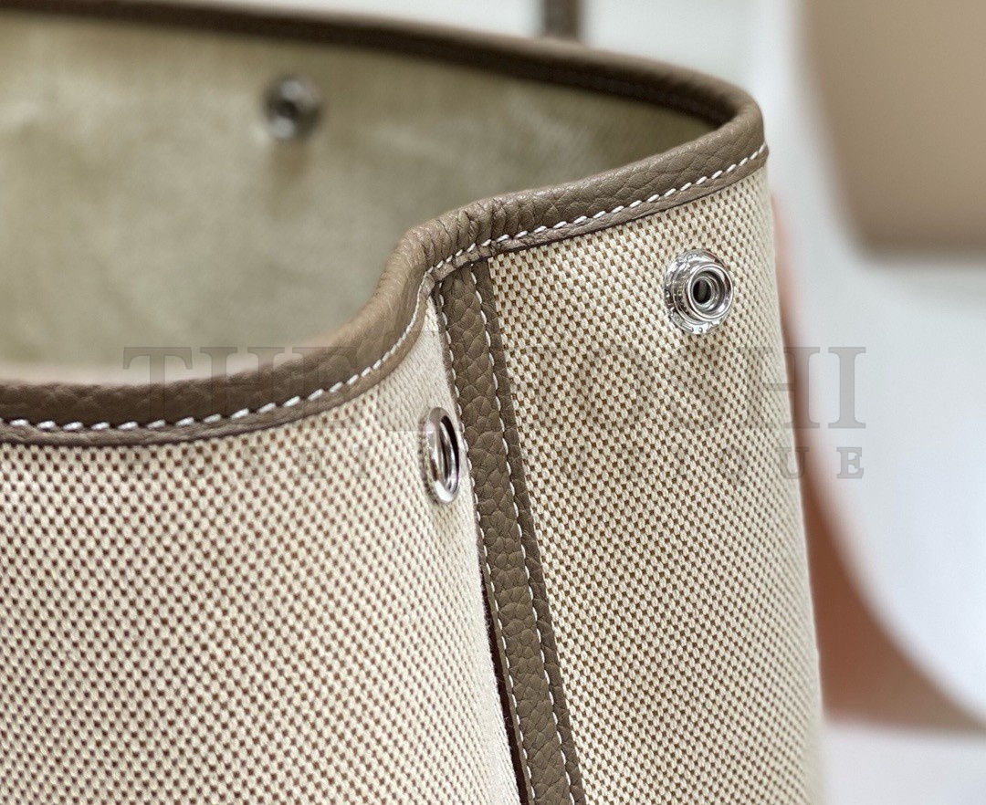 H**me5 Garden Party 30cm Bag in Toile and Taupe Leather Master Quality