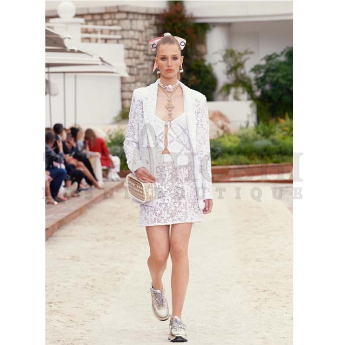 Ch**el trainer shoes Women CC Sneakers Fabric Laminated White Gold Silver Master Quality