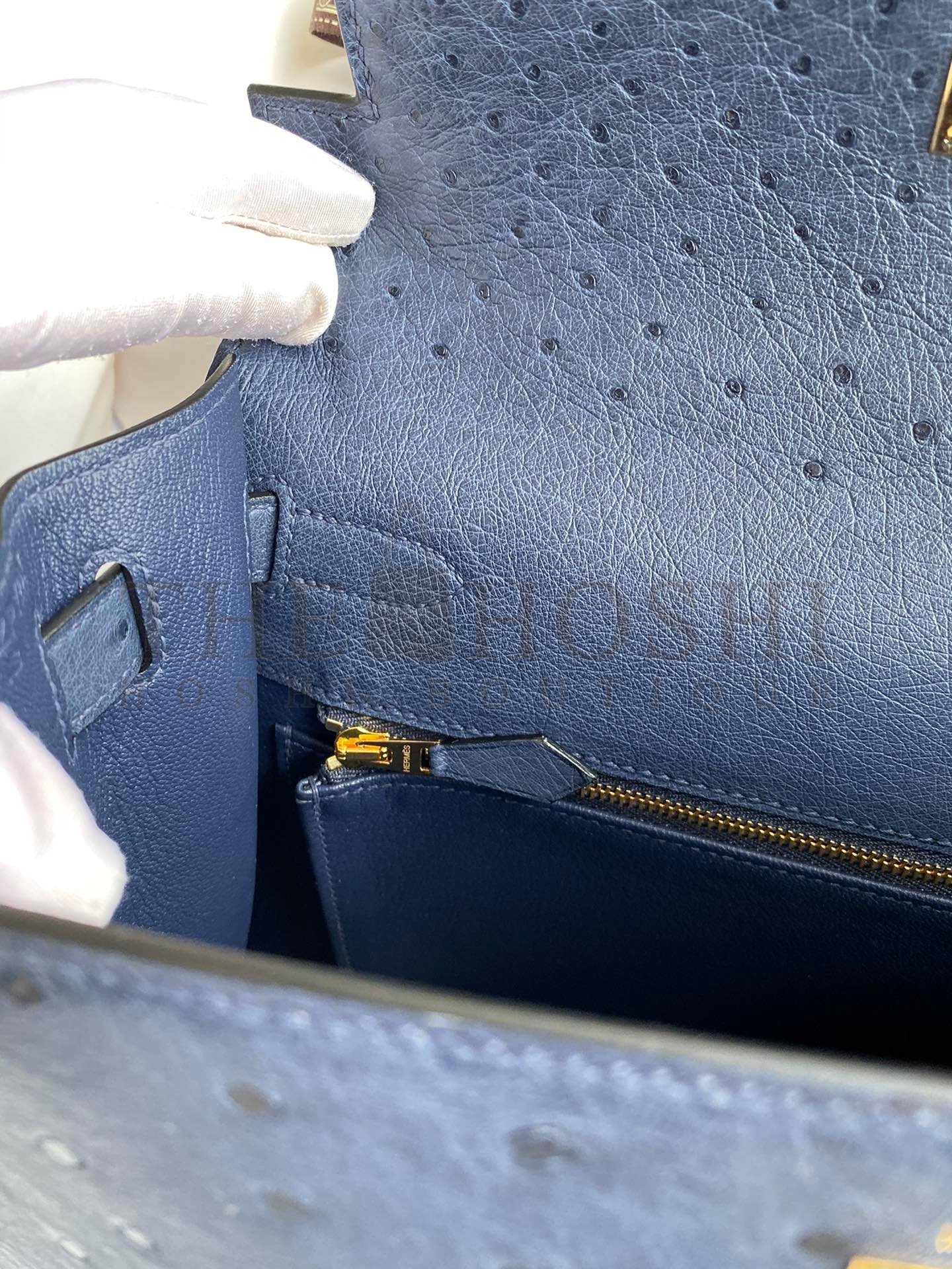 H**me5 Kelly Sellier 28 Handmade Bag In Blue Iris Ostrich Leather Master Quality