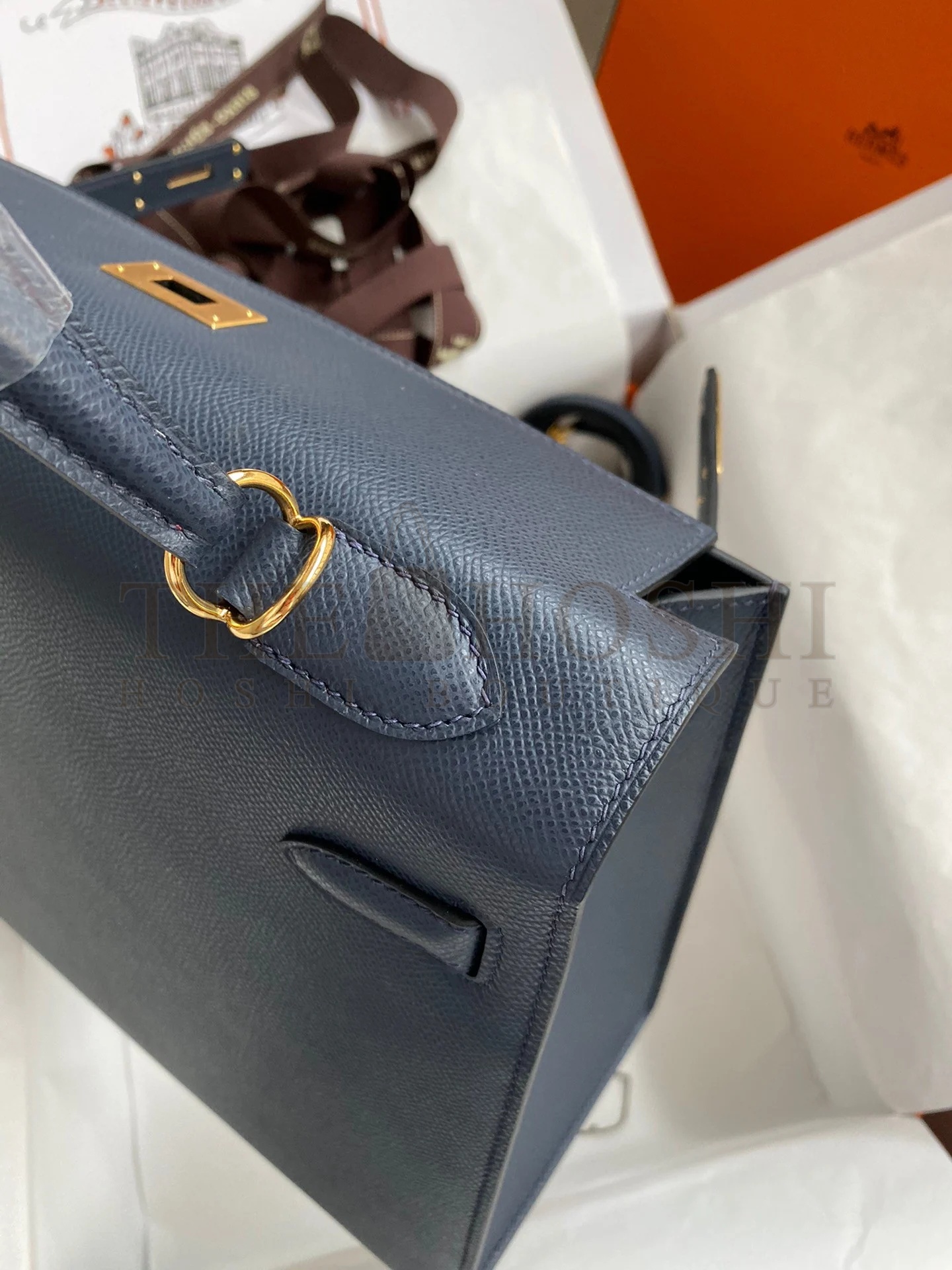 H**me5 Kelly Sellier 32 Handmade Bag In Blue Indigo Epsom Calfskin Master Quality