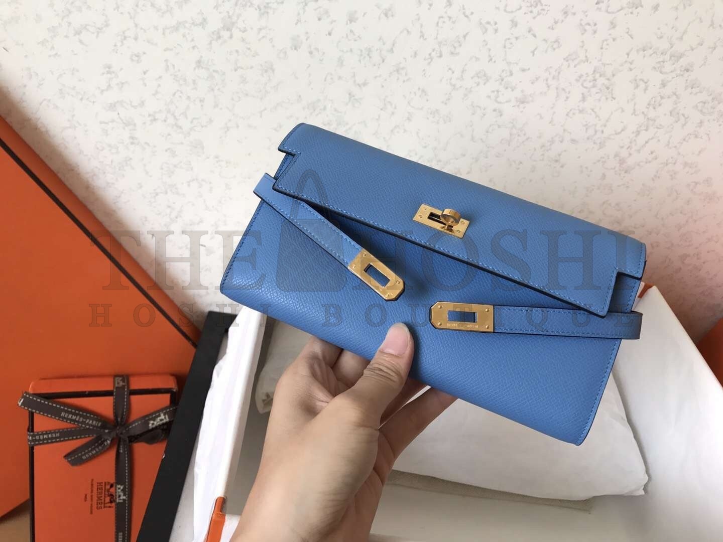 H**me5 Kelly Classic Long Wallet In Blue Jean Epsom Leather Master Quality