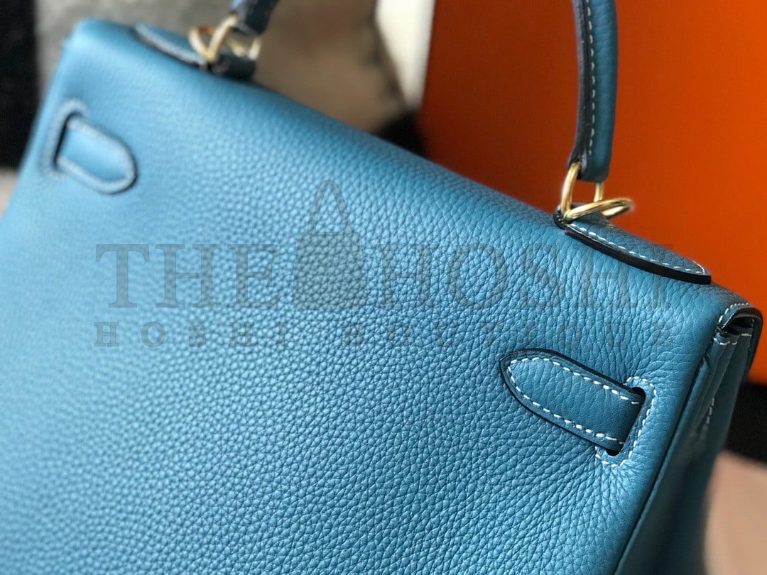 H**me5 Kelly 28cm Retourne Bag in Blue Jean Clemence Leather GHW Master Quality