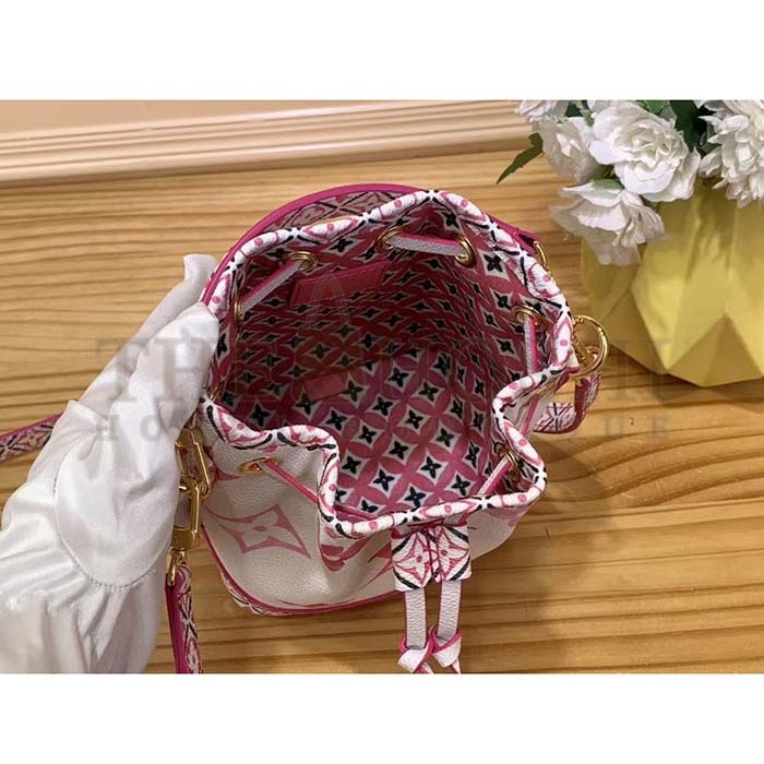 L0vis Vvtt0n LV Women Nano Noé Bucket Bag Pink Monogram Coated Canvas Master Quality