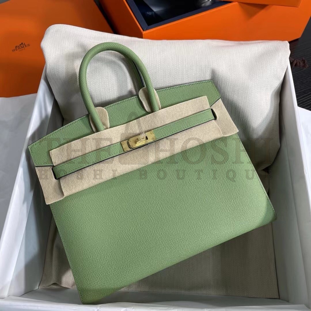 H**me5 Birkin 25 Sellier Handmade Bag In Vert Criquet Epsom Calfskin Master Quality