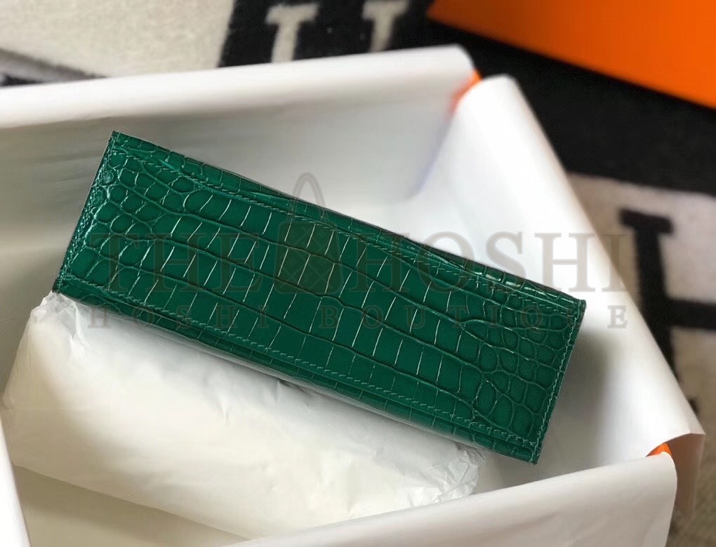 H**me5 Kelly Pochette Bag In Green Embossed Crocodile Leather Master Quality