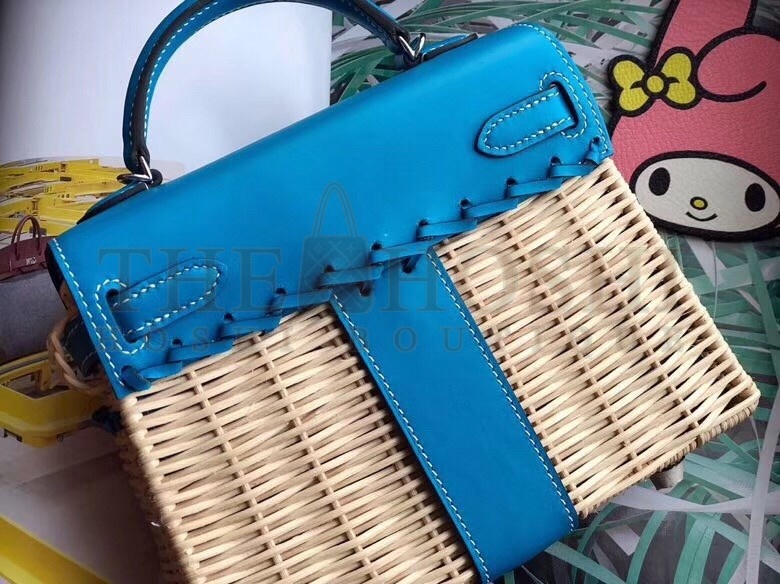 H**me5 Blue Picnic Kelly Mini 20cm Wicker Bag Master Quality