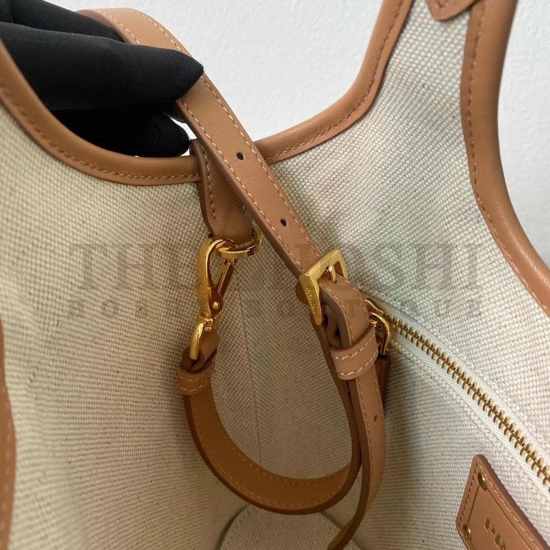 Pra*a Mini Buckle Bag in Linen Blend and Leather Master Quality