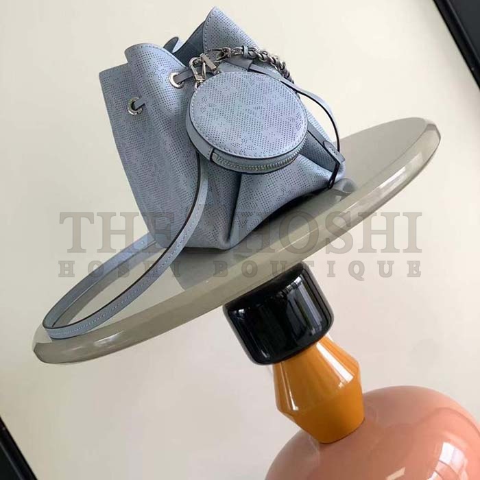 L0vis Vvtt0n LV Women Bella Bucket Bag Lilac Perforated Mahina Calfskin M22714 Master Quality