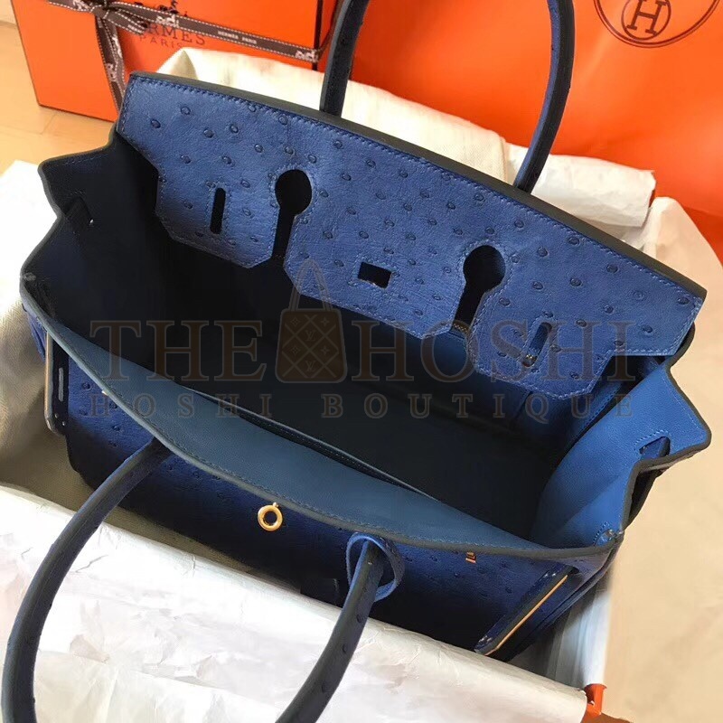 H**me5 Blue Birkin 30cm Ostrich Handmade Bag Master Quality