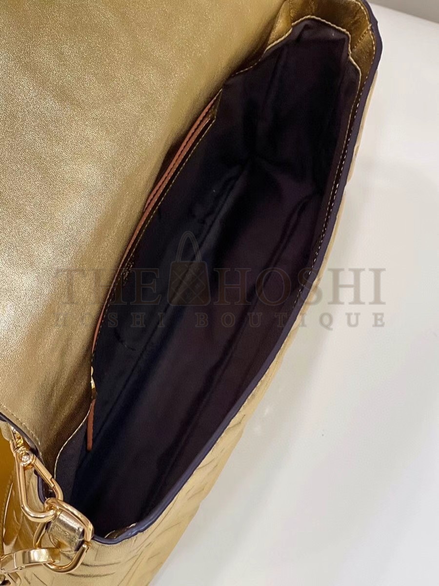 F**di Large Baguette Bag In Gold FF Metallic Leather Master Quality