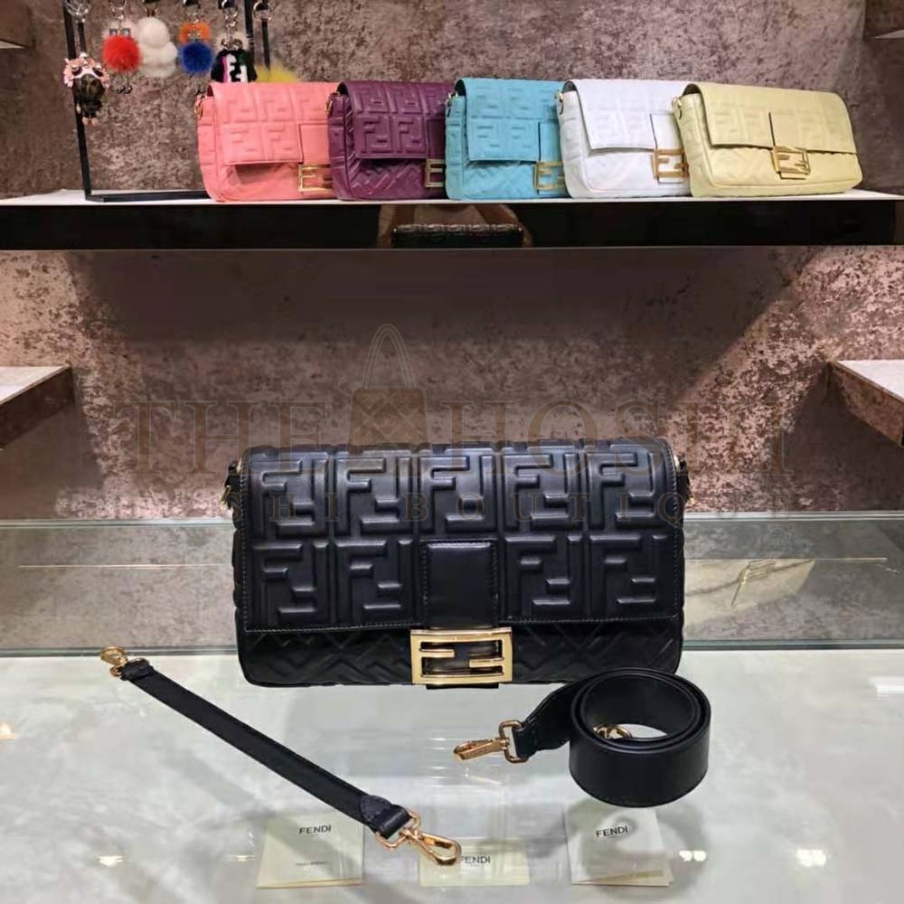 F**di Women Iconic Large Baguette Leather Bag-Black Master Quality