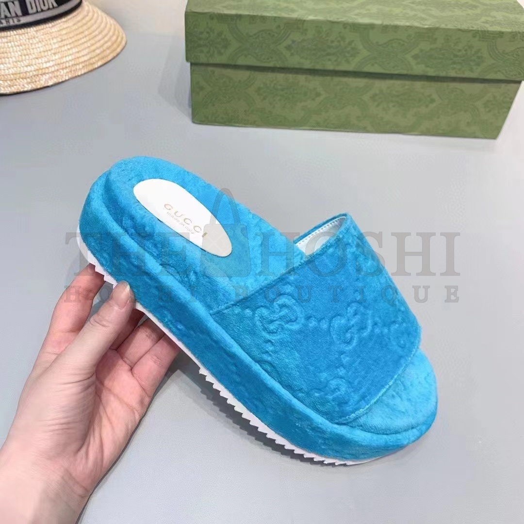 Gvc*1 Unisex G2 Platform Sandals Blue G2 Cotton Sponge Rubber Sole 3 Cm Heel Master Quality