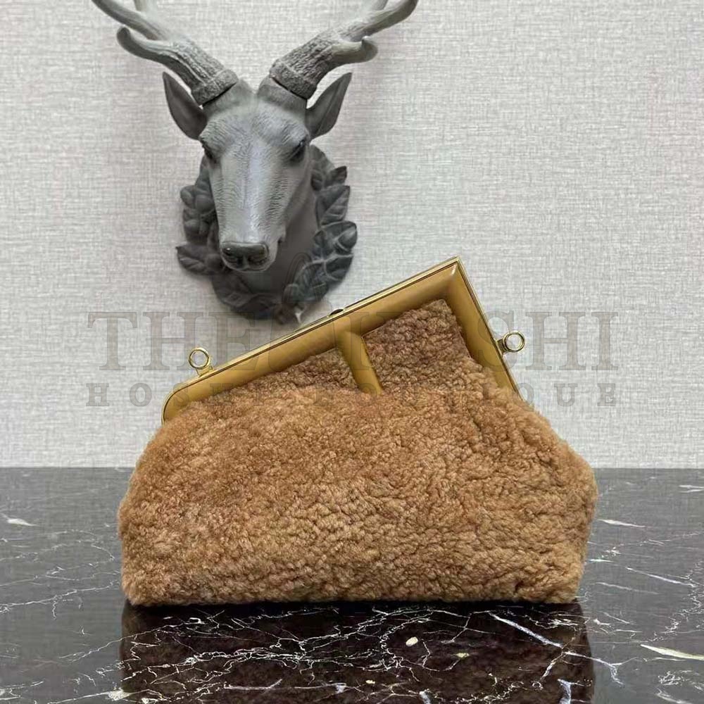 F**di Women First Medium Beige Sheepskin Bag Master Quality