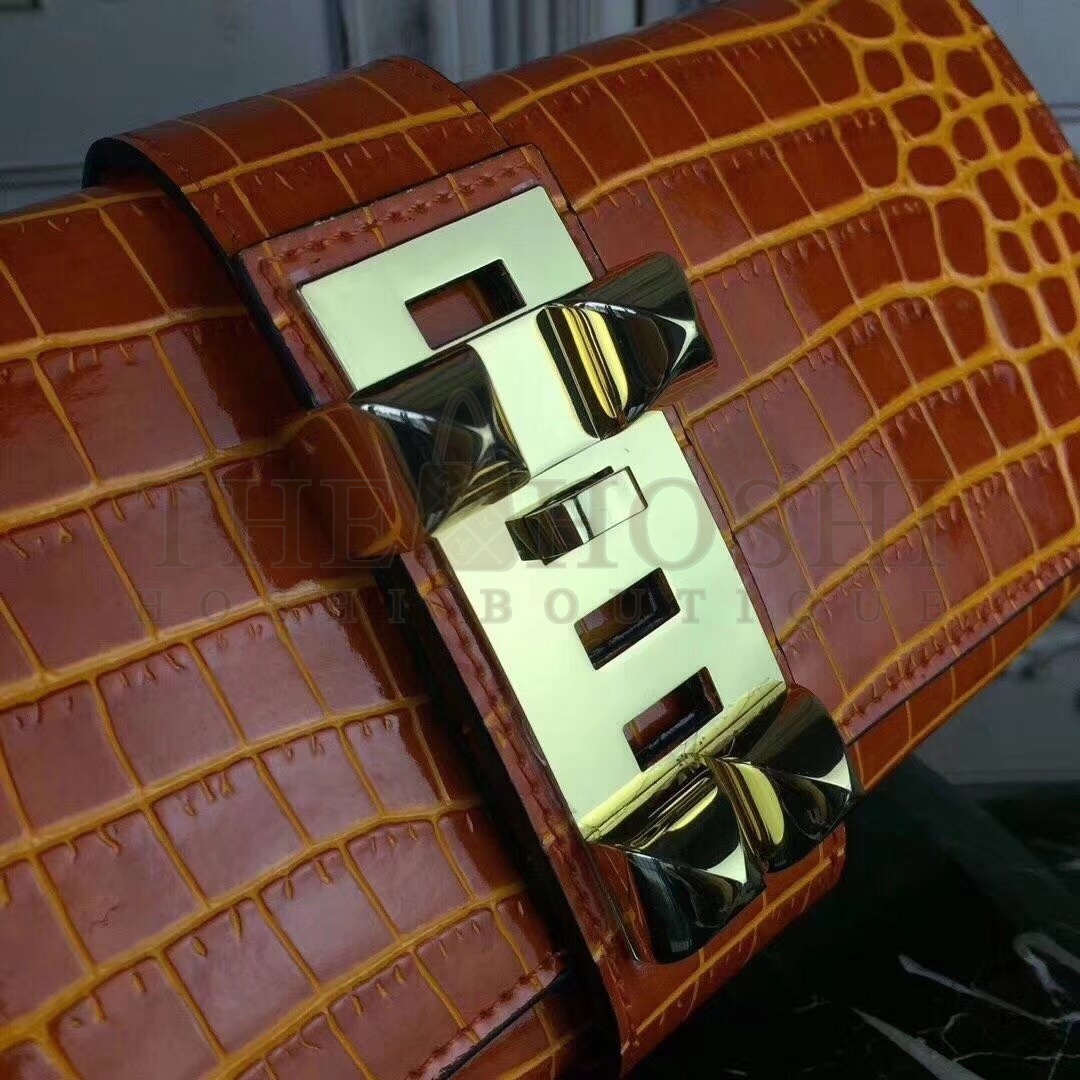 H**me5 Medor Clutch Bag In Orange Crocodile Leather Master Quality