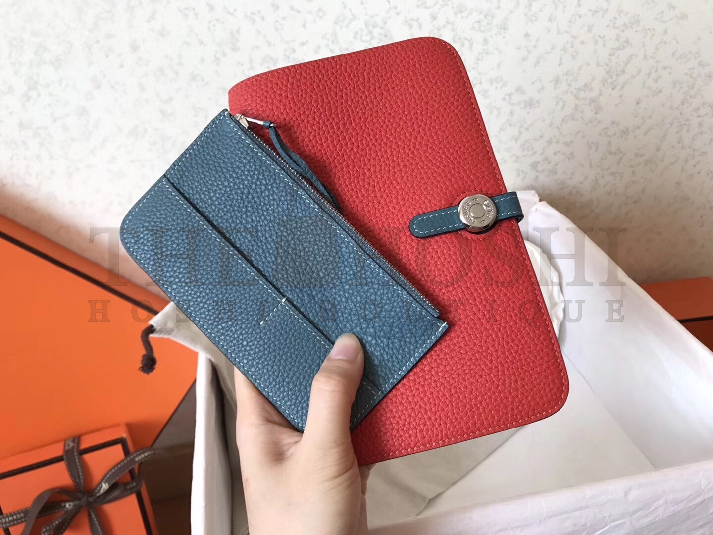 H**me5 Bicolor Dogon Duo Wallet In Red/Jean Leather Master Quality