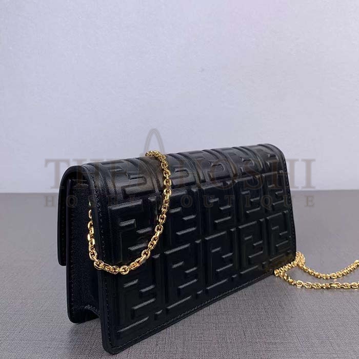 F**di Women FF Wallet On Chain Baguette Black Nappa Leather Wallet Master Quality