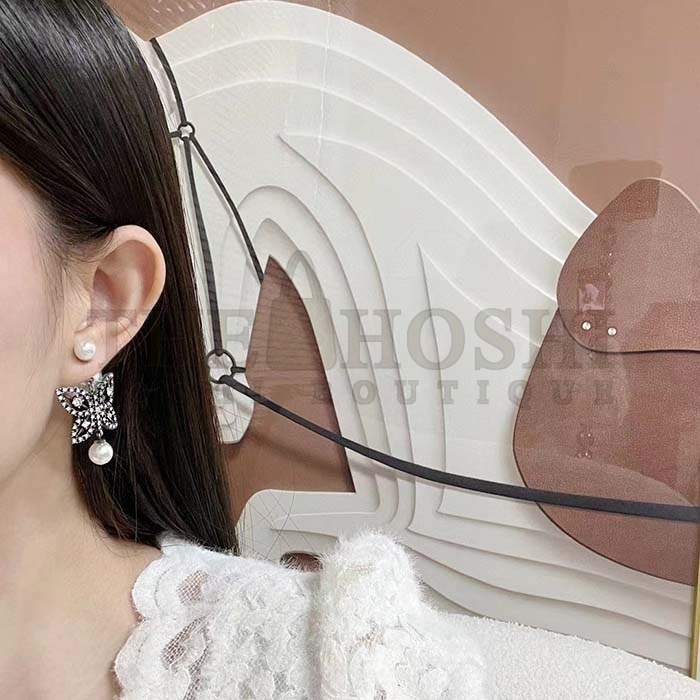 D10r Women CD Papillon De Nuit Earrings Antique Silver Metal Pearls Master Quality