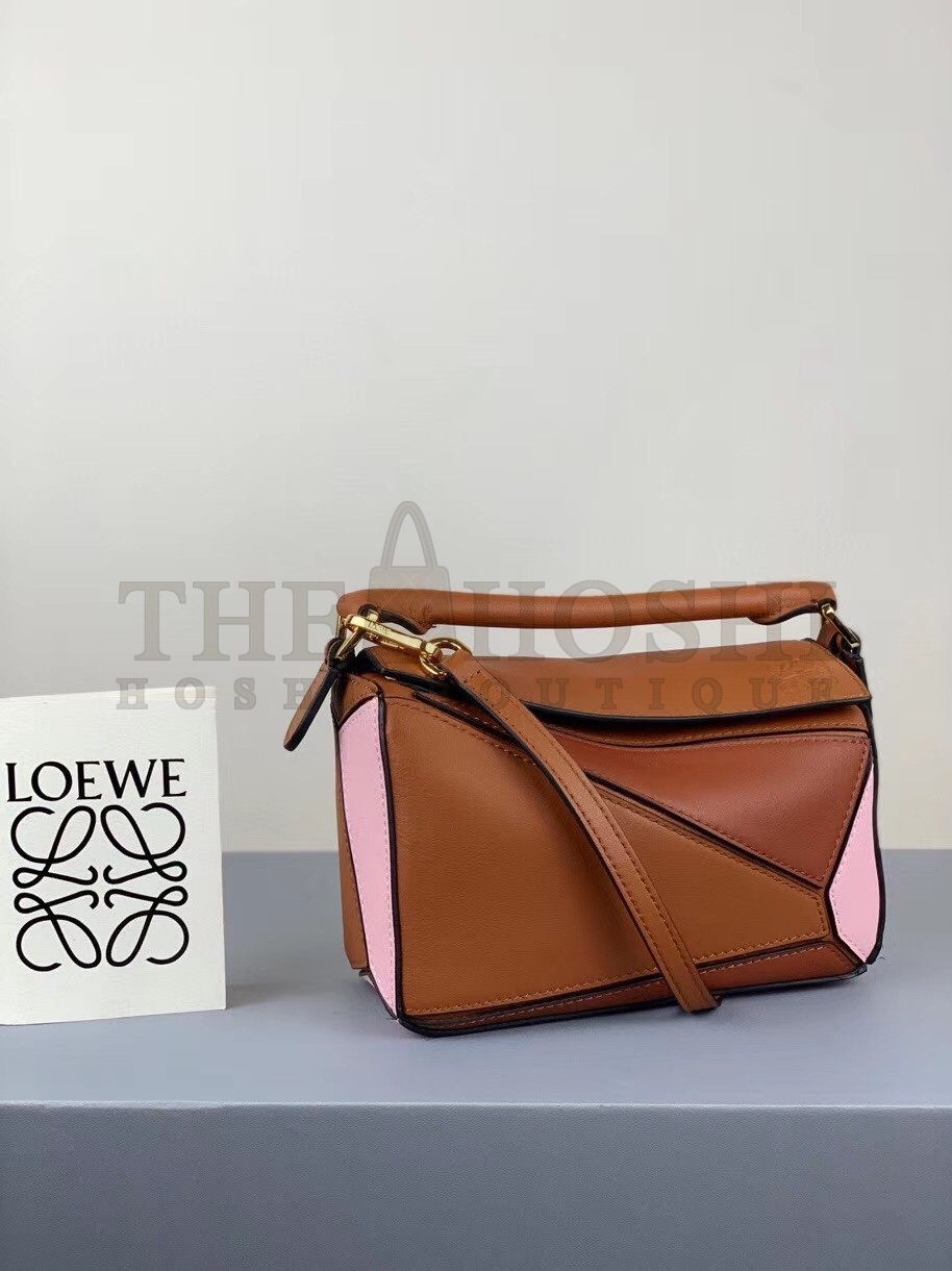 L0ew* Mini Puzzle Bag In Brown/Camel/Pink Calfskin Master Quality