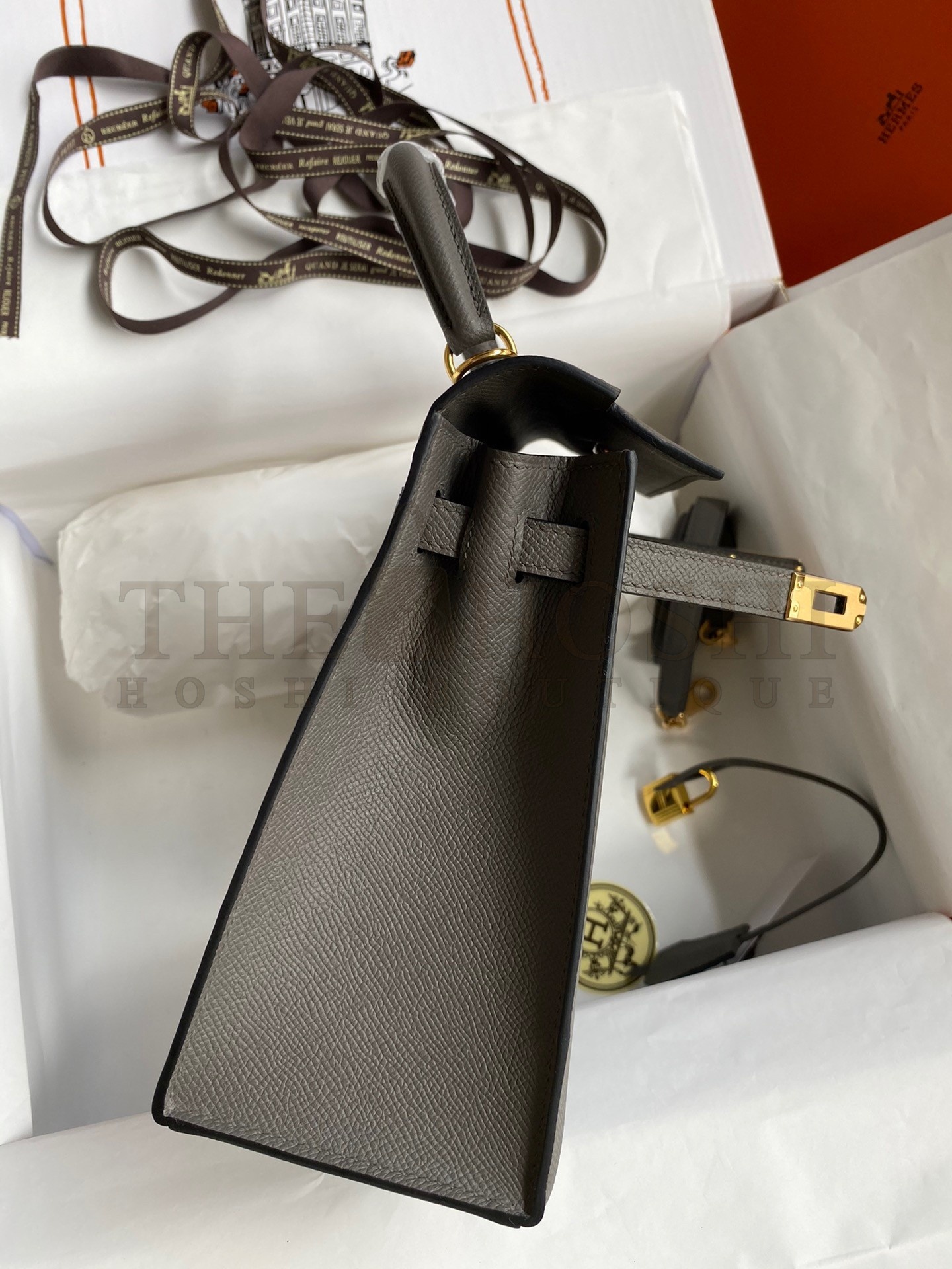 H**me5 Kelly Sellier 28 Handmade Bag In Etain Epsom Calfskin Master Quality