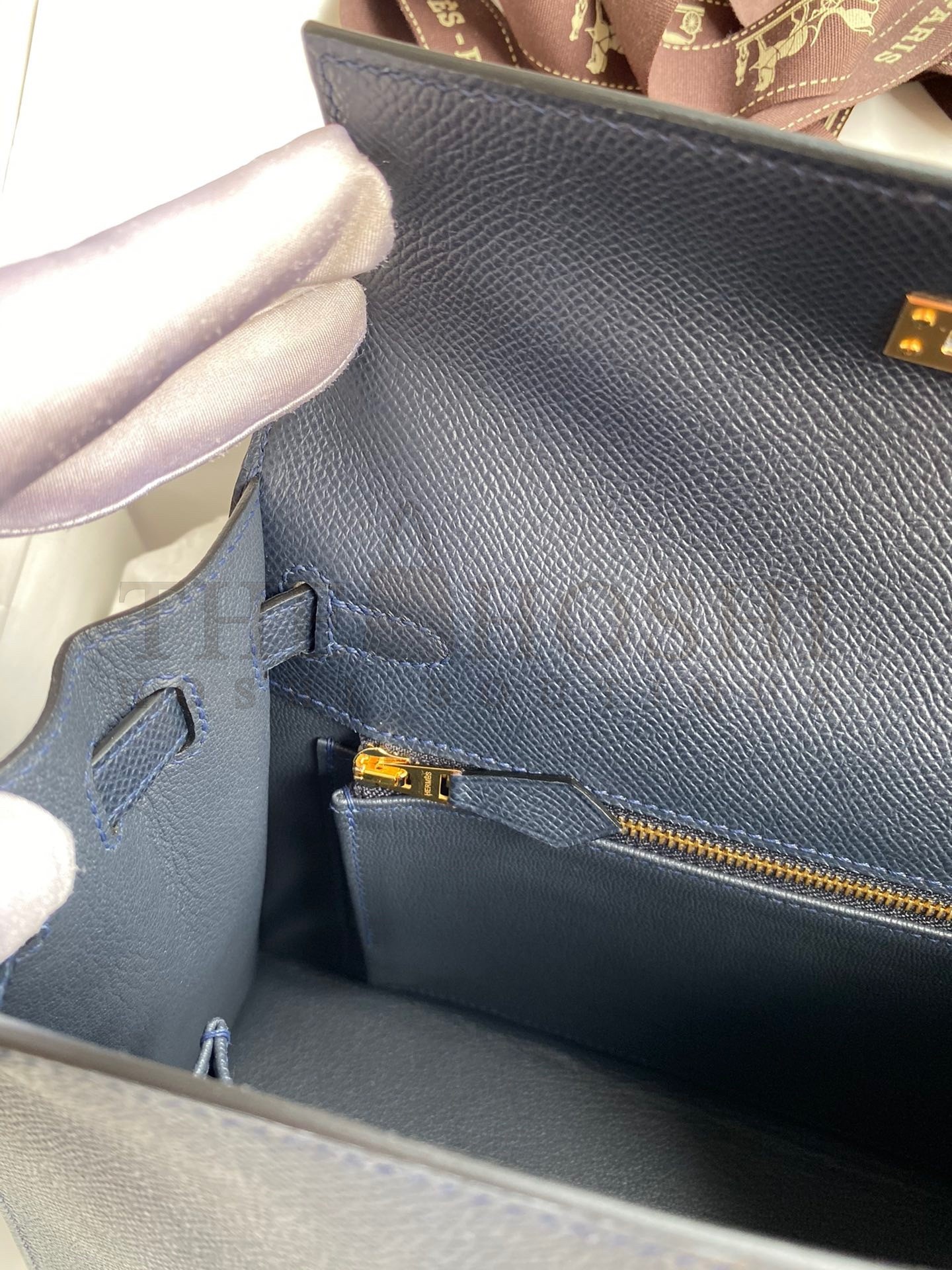 H**me5 Epsom Kelly 25cm Sellier Handmade Blue Indigo Bag Master Quality