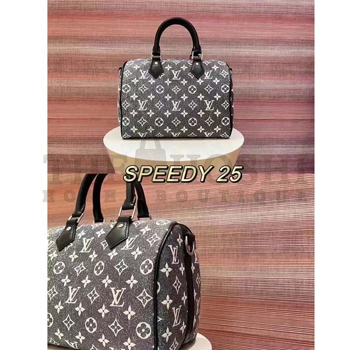 L0vis Vvtt0n LV Women Speedy Bandoulière 25 Handbag Gray Denim Textile Jacquard Master Quality