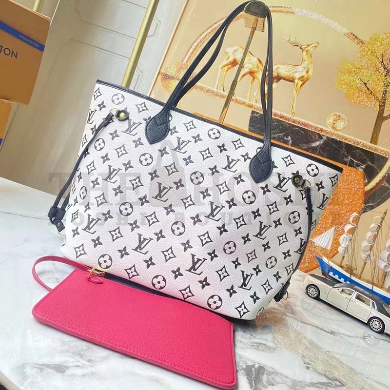 L0vis Vvtt0n Women LV Neverfull MM Carryall Tote Bag Black Printed Embossed Grained Cowhide Master Quality