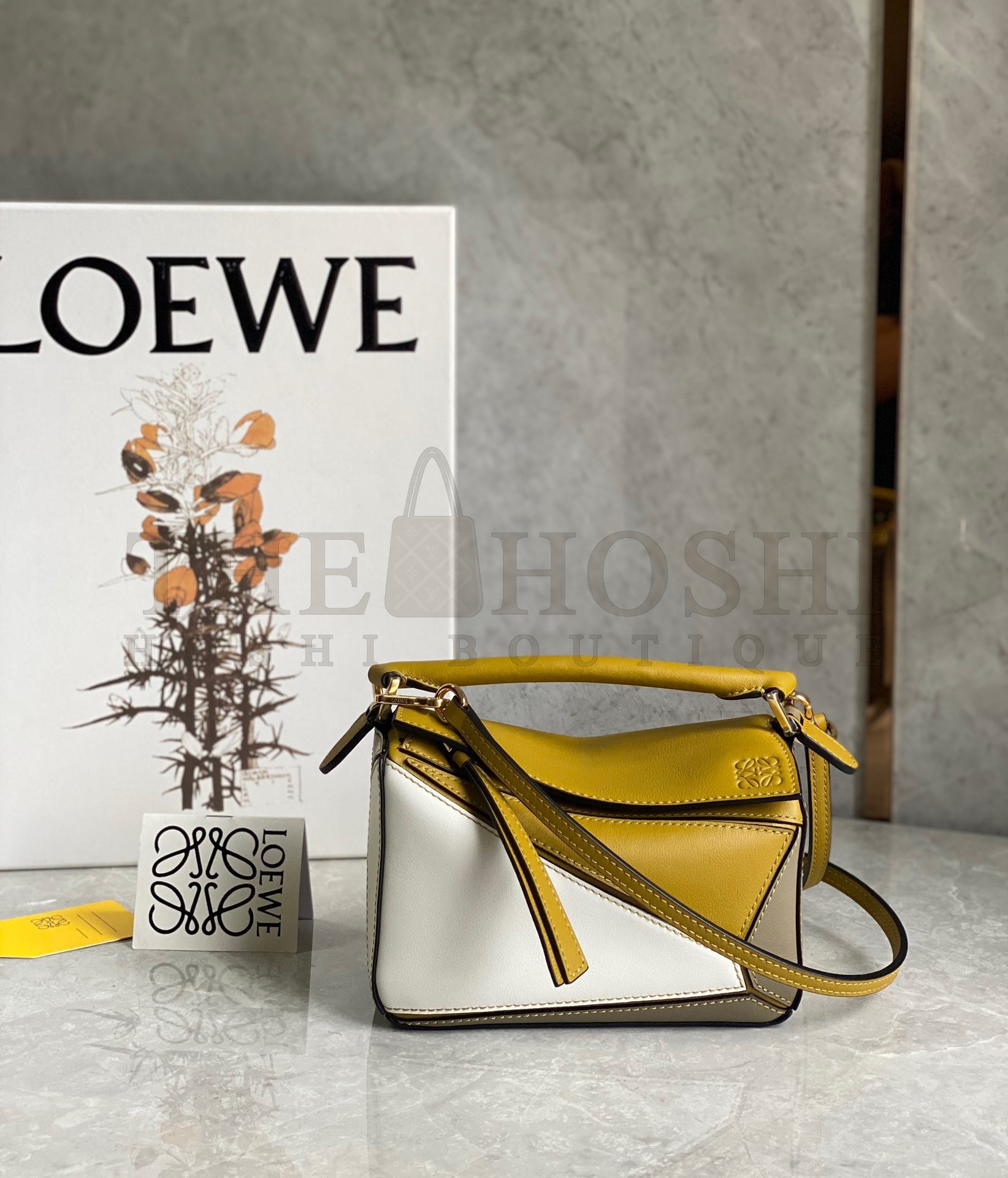 L0ew* Puzzle Mini Bag In Ochre/White/Taupe Calfskin Master Quality