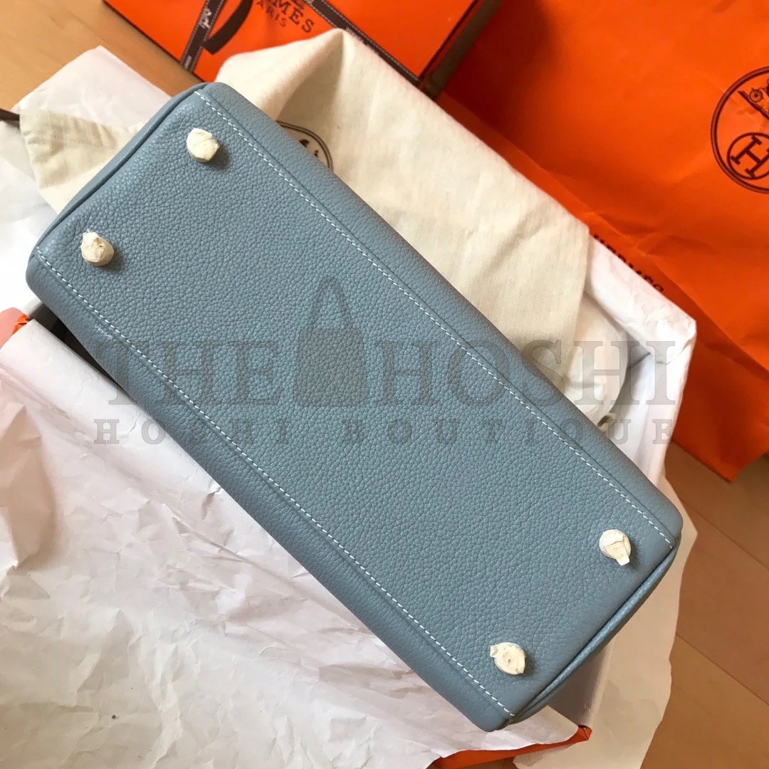 H**me5 Kelly Retourne 28 Handmade Bag In Blue Lin Clemence Leather Master Quality