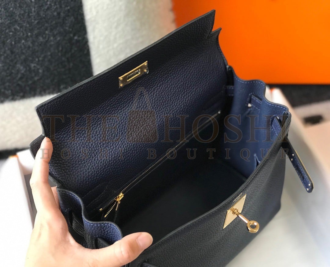 H**me5 Kelly 28cm Retourne Bag in Dark Blue Clemence Leather GHW Master Quality