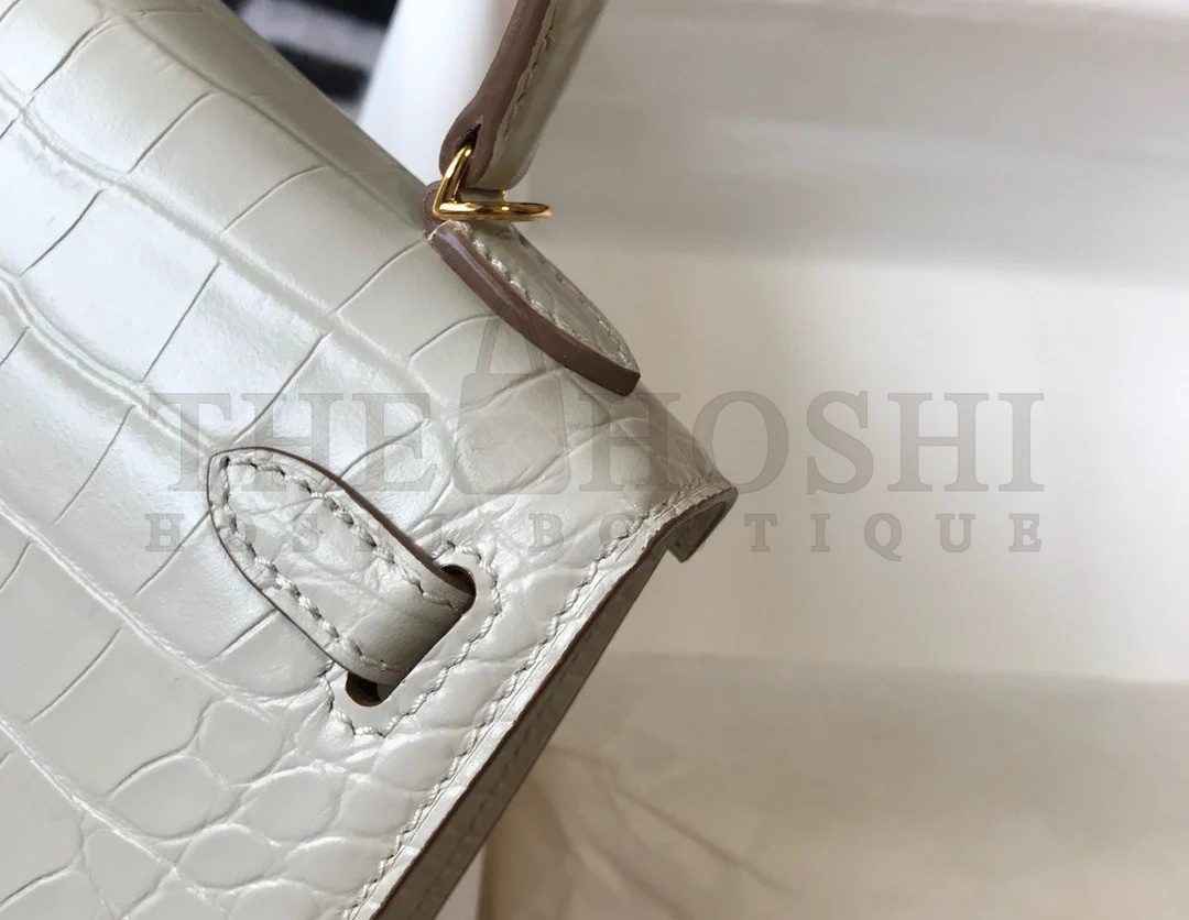 H**me5 Kelly Mini II Sellier Bag In Beton Crocodile Embossed Leather Master Quality