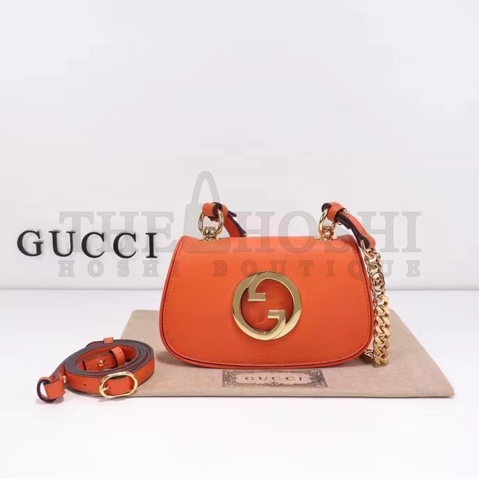 Gvc*1 Women GG Blondie Mini Shoulder Bag Orange Leather Round Interlocking G Chain Master Quality