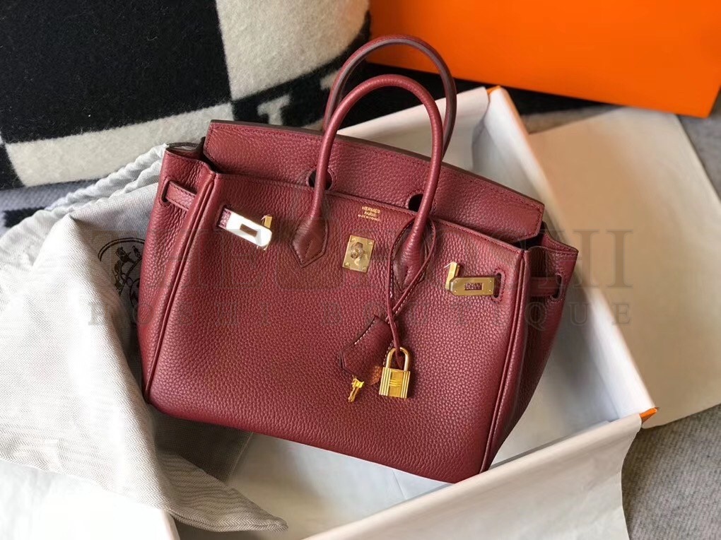H**me5 Birkin 25 Bag In Bordeaux Clemence Leather with GHW Master Quality