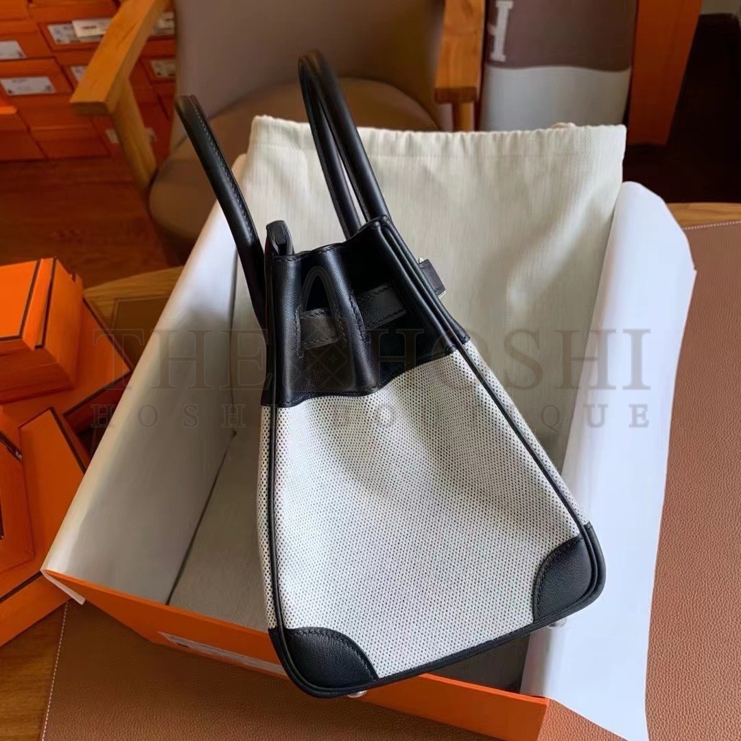 H**me5 Birkin 30 Handmade Bag In Toile & Black Swift Leather Master Quality