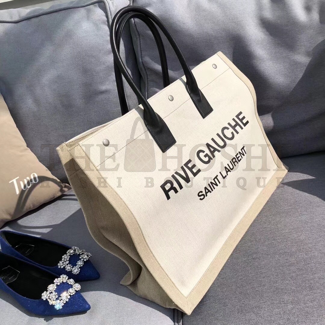 Sa1nt Lau*nt White Linen Rive Gauche Tote Bag Master Quality