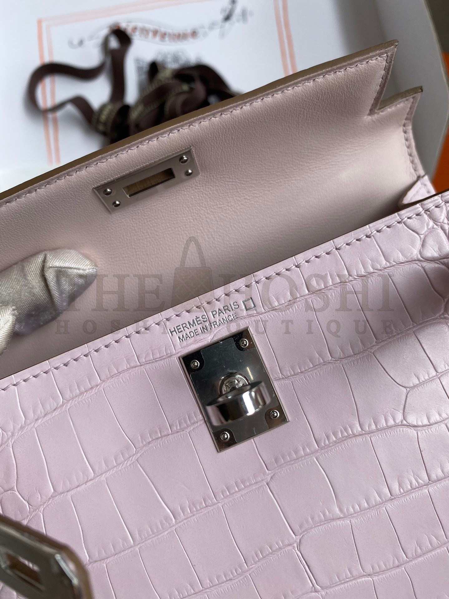 H**me5 Kelly Mini II Sellier Handmade Bag In Mauve Pale Matte Alligator Leathe Master Quality
