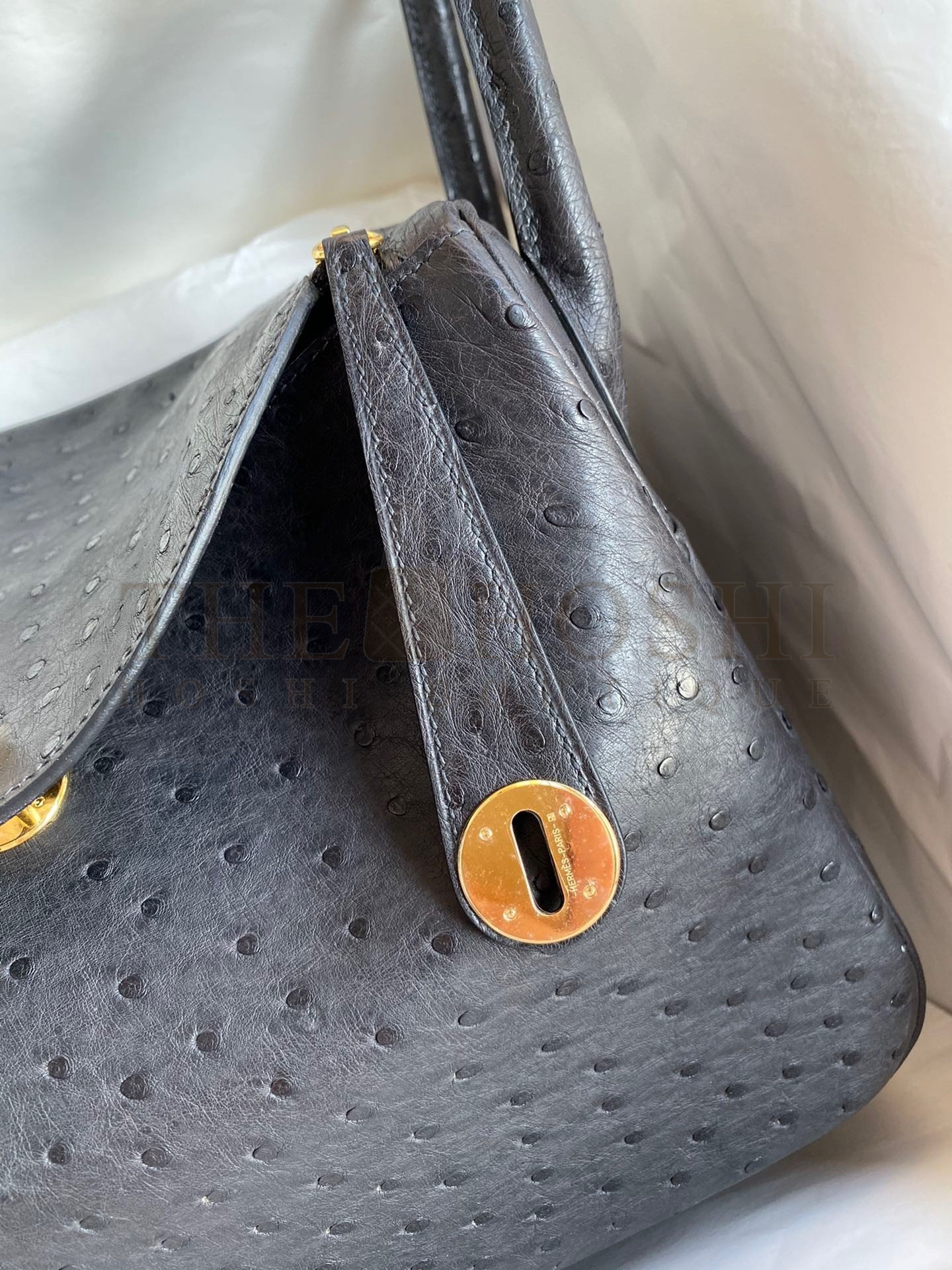 H**me5 Lindy 30 Handmade Bag In Black Ostrich Leather Master Quality