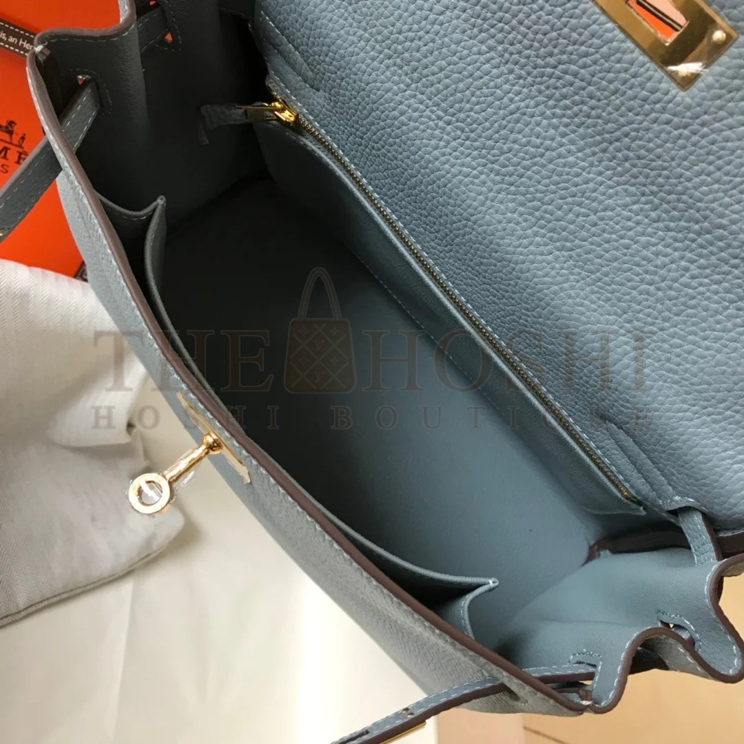 H**me5 Kelly 28cm Retourne Bag in Blue Lin Clemence Leather GHW Master Quality