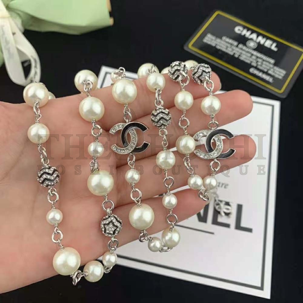 Ch**el Women Long Necklace in Metal Glass Pearls and Strass Master Quality